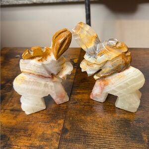 Vintage Hand Carved Marble Onyx Stone Donkey Figurine Set of